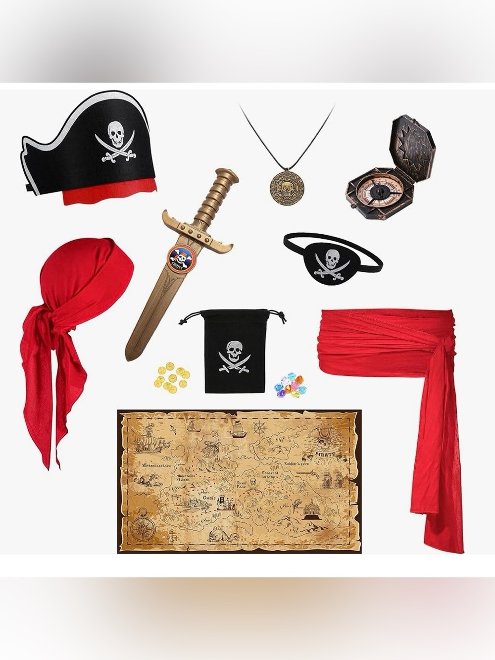 Pirate Costume Accessory Set — Black & Red
